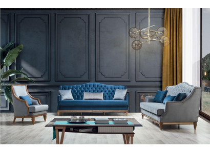 Moderne Blaue Chesterfield Sofagarnitur Designer Dreisitzer Luxus Sessel