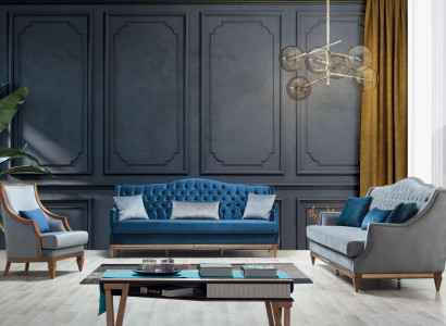 Moderne Blaue Chesterfield Sofagarnitur Designer Dreisitzer Luxus Sessel