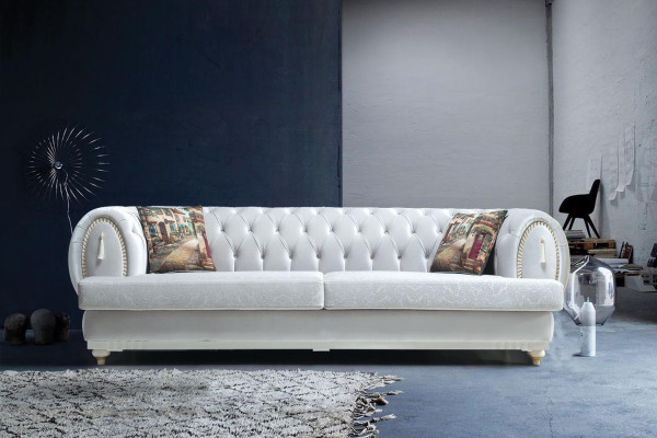 Weißer Chesterfield Dreisitzer Modernes Sofa Stilvolle Wohnzimmer Couch