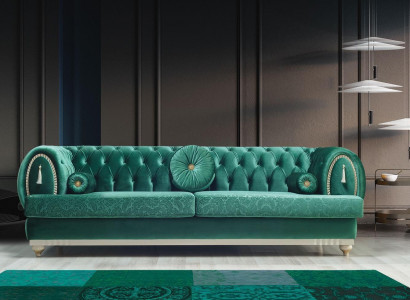 Modernes Sofa 3-er Grünes Sofa Luxuriöse Wohnzimmer Couch Holzgestell