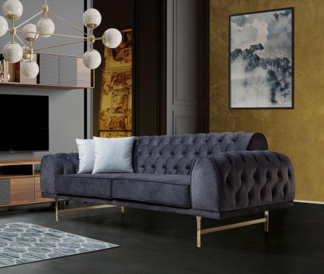 Blauer Dreisitzer Luxus 3-Sitzer Couch Wohnzimmer 3-er Polstersofas