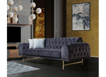 Blauer Dreisitzer Luxus 3-Sitzer Couch Wohnzimmer 3-er Polstersofas
