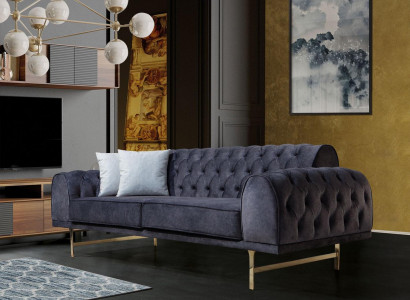 Blauer Dreisitzer Luxus 3-Sitzer Couch Wohnzimmer 3-er Polstersofas