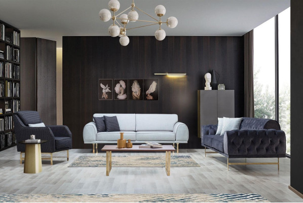 Grauer Moderner 3-Sitzer Designer Wohnzimmer Couch Luxus Polstersofa