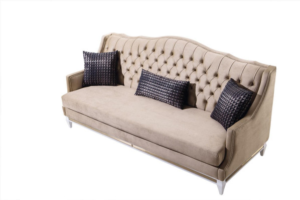 Beiger Chesterfield Dreisitzer Luxus Textilsofa Designer Stoffcouchen