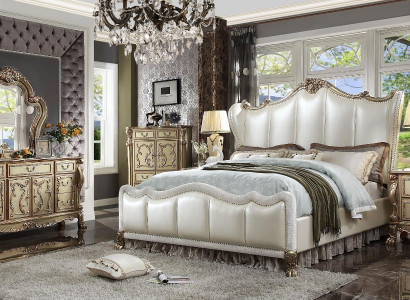 Königliches Schlafzimmer Set Bett + 2 Nachttische Leder Betten Doppel Hotel neu