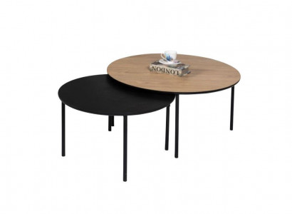 Couchtisch Kaffeetisch Gruppe Beisteltisch Schwarz Set Braun Holz 2tlg