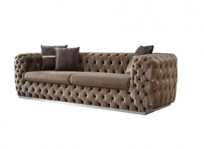 Sofa 3 Sitzer Polstersofa Braun Textil Sitz Design Couch Modern Chesterfield