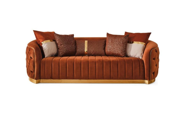 Orange Textil Dreisitzer Moderne Designer Luxus Couch Sofa Samt Chesterfield
