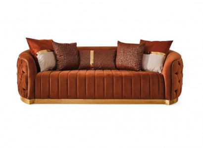 Orange Textil Dreisitzer Moderne Designer Luxus Couch Sofa Samt Chesterfield