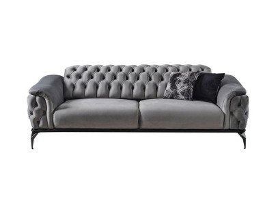 Designer Sofa 3 Sitzer Chesterfield Couch Polster Sofas Design Grau Sitzpolster