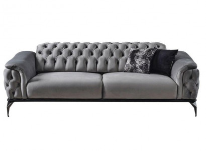 Designer Sofa 3 Sitzer Chesterfield Couch Polster Sofas Design Grau Sitzpolster