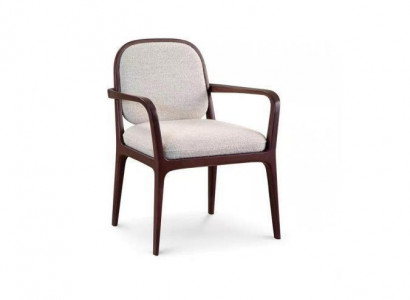 Designer Grauer Polsterstuhl Esszimmer Möbel Braunes Holzgestell Sessel Stuhl