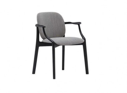 Designer Grauer Esszimmer Stuhl Holzrahmen Armlehnen Stuhl Polster Möbel