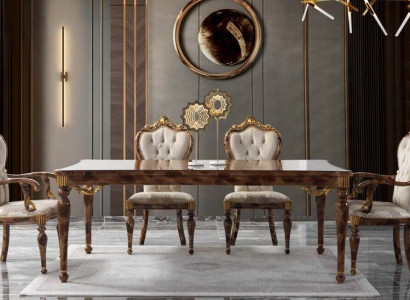 Klassische Essgruppe Essecke Esszimmer Esstisch Holz Set 7tlg Braun tisch