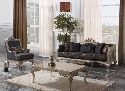 Polstersofa Garnitur Sofagarnitur Dreisitzer Sessel Stoff Sofa Grau Tisch 3tlg