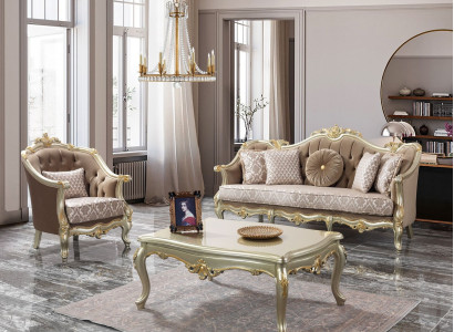 Couch Sofagarnitur Dreisitzer Sessel Sofa Garnitur Beige Polstersofa