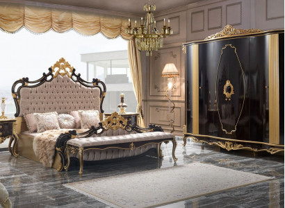 Chesterfield Luxus Schlafzimmer Garnitur Bett Doppelbett 5tlg Schwarz