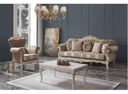 Couchgarnitur Sofagarnitur Polstersofa Stoffsofa Dreisitzer Braun Set Sofa