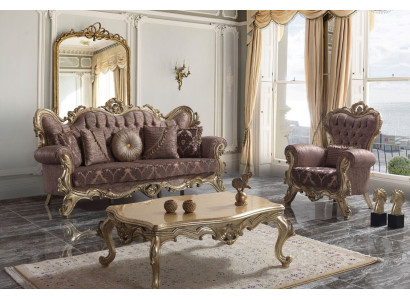 Sofagarnitur Polstersofa Sofa Couch Lila Stoffsofa Chesterfield Set 3+1