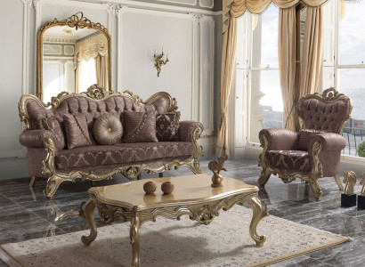 Sofagarnitur Polstersofa Sofa Couch Lila Stoffsofa Chesterfield Set 3+1