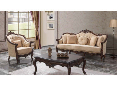 Polstersofa Sofa Sofagarnitur Couch Stoffsofa Beige Chesterfield Set