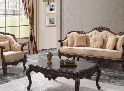 Polstersofa Sofa Sofagarnitur Couch Stoffsofa Beige Chesterfield Set