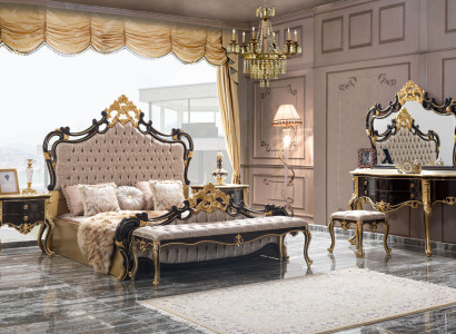 Doppelbett Garnitur Chesterfield Luxus Schlafzimmer Bett 6tlg Schwarz betten