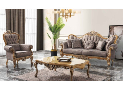 Polstersofa Chesterfield Garnitur Sofagarnitur Stoff Sofa Grau Set Neu