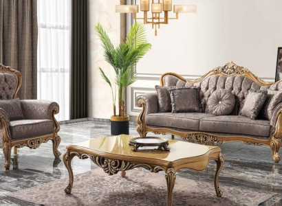 Polstersofa Chesterfield Garnitur Sofagarnitur Stoff Sofa Grau Set Neu