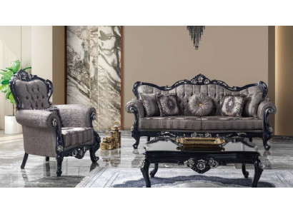Stoffsofa Polstersofa Garnitur Sofagarnitur Grau Chesterfield Set Sofa