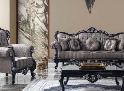 Stoffsofa Polstersofa Garnitur Sofagarnitur Grau Chesterfield Set Sofa