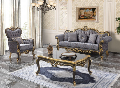 Sofagarnitur Chesterfield Polstersofa Sofa Blau Dreisitzer Sessel Set