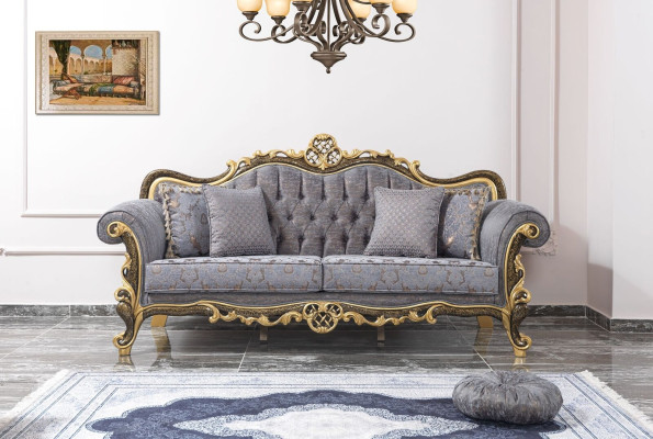 Sofagarnitur Chesterfield Polstersofa Sofa Blau Dreisitzer Sessel Set