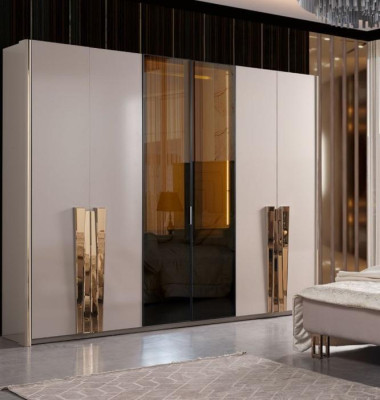 Kleiderschrank Moderne Schrank Schlafzimmer Schränke Beige Holz Gold