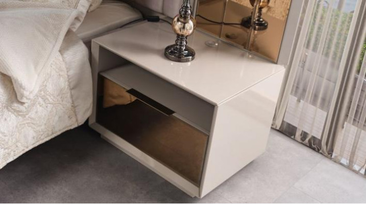 Garnitur Doppelbett Bett Beige Holz Luxus Modern Schlafzimmer Set 3tlg