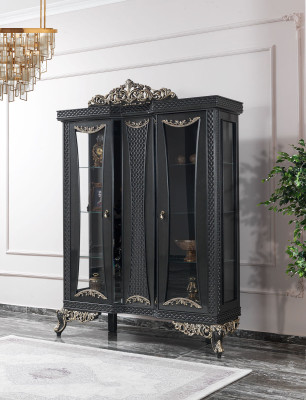 Vitrine Schrank Vitrinenschrank Schränke Wohnzimmer Glas Grau Holz Neu