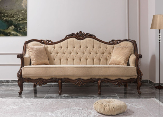 Dreisitzer Sofa 3 Sitz Stoffsofa Polstersofa Beige Stoff Chesterfield 235cm