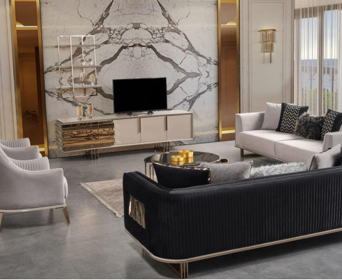 Sofagarnitur Couchgarnitur Dreisitzer Sessel Grau Stoffsofa Set 3tlg