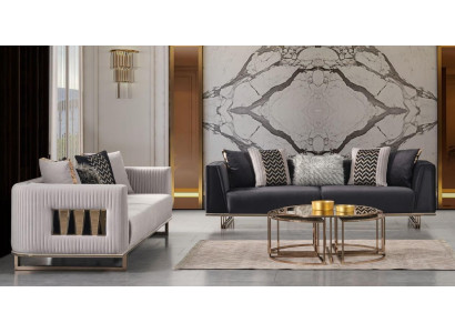 Moderne Garnitur Dreisitzer Stoffsofa Grau Blau Set 2tlg Sofa Design