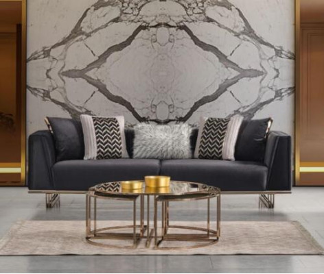 Dreisitzer Sofa Polstersofa Moderne Blau Sofas Stoffsofa Holz Stoff