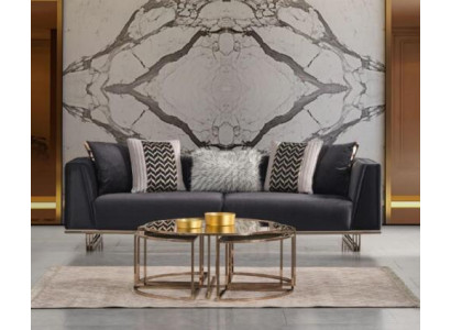 Dreisitzer Sofa Polstersofa Moderne Blau Sofas Stoffsofa Holz Stoff