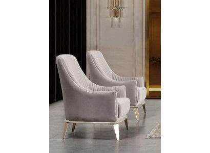 Sessel Gruppe Ohrensessel Modern Stoff Sitzer Polyester 2tlg Set Grau