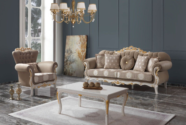 Sofagarnitur Polstersofa Sofa Couch Braun Stoffsofa Chesterfield Set 3+1