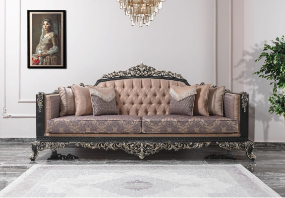 Dreisitzer Sofa 3 Sitzer Polstersofa Stoffsofa Beige Barock Couchen