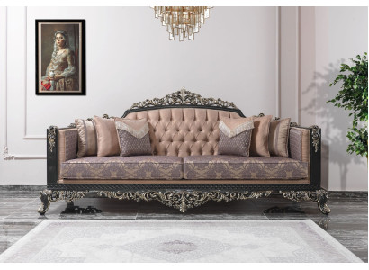 Dreisitzer Sofa 3 Sitzer Polstersofa Stoffsofa Beige Barock Couchen