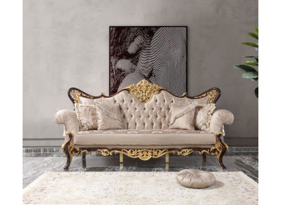 Dreisitzer Sofa 3 Sitzer Polstersofa Stoffsofa Beige Barock Polyester