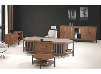 Bürotisch Gruppe Büro Schreibtisch Set 4tlg Holz Braun Kommode Groß