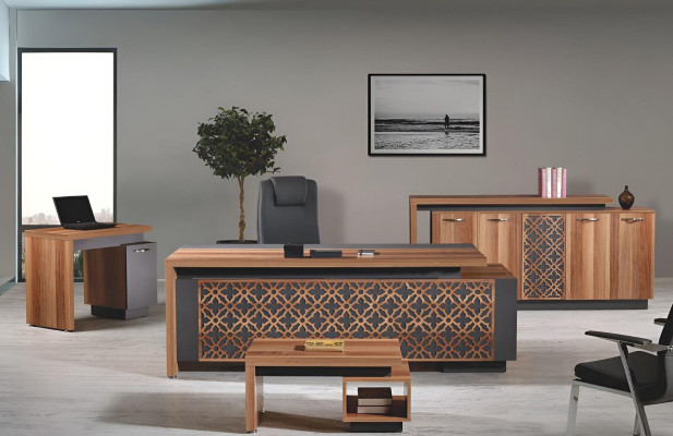 Komplettbüro Bürotisch Büromöbel Schreibtisch Set 4tlg Holz Braun Büro