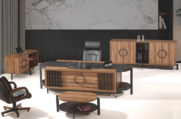 Luxus Komplette Büro Schreibtisch Bürotisch Set 4tlg Holz Braun Tisch